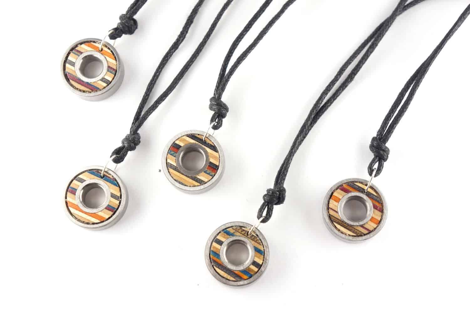 recycled skateboard bearing necklace